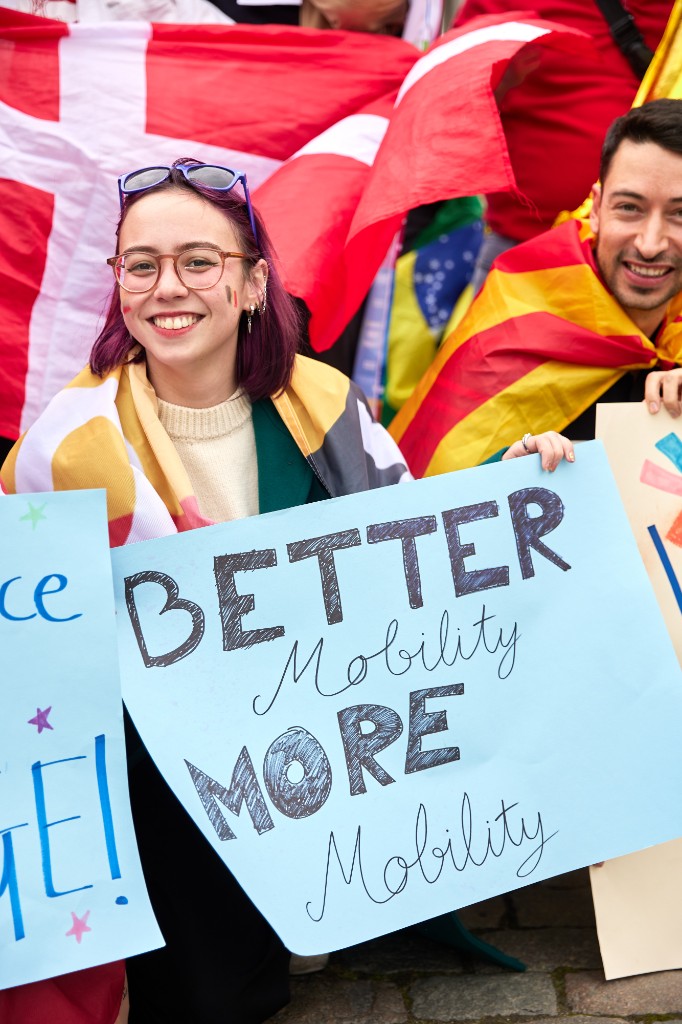 Erasmus generation rally with flags and banners in Brussels